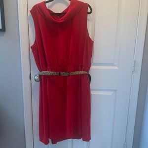 Tahari plus size 20W red sleeveless dress w/ portrait collar and leopard belt